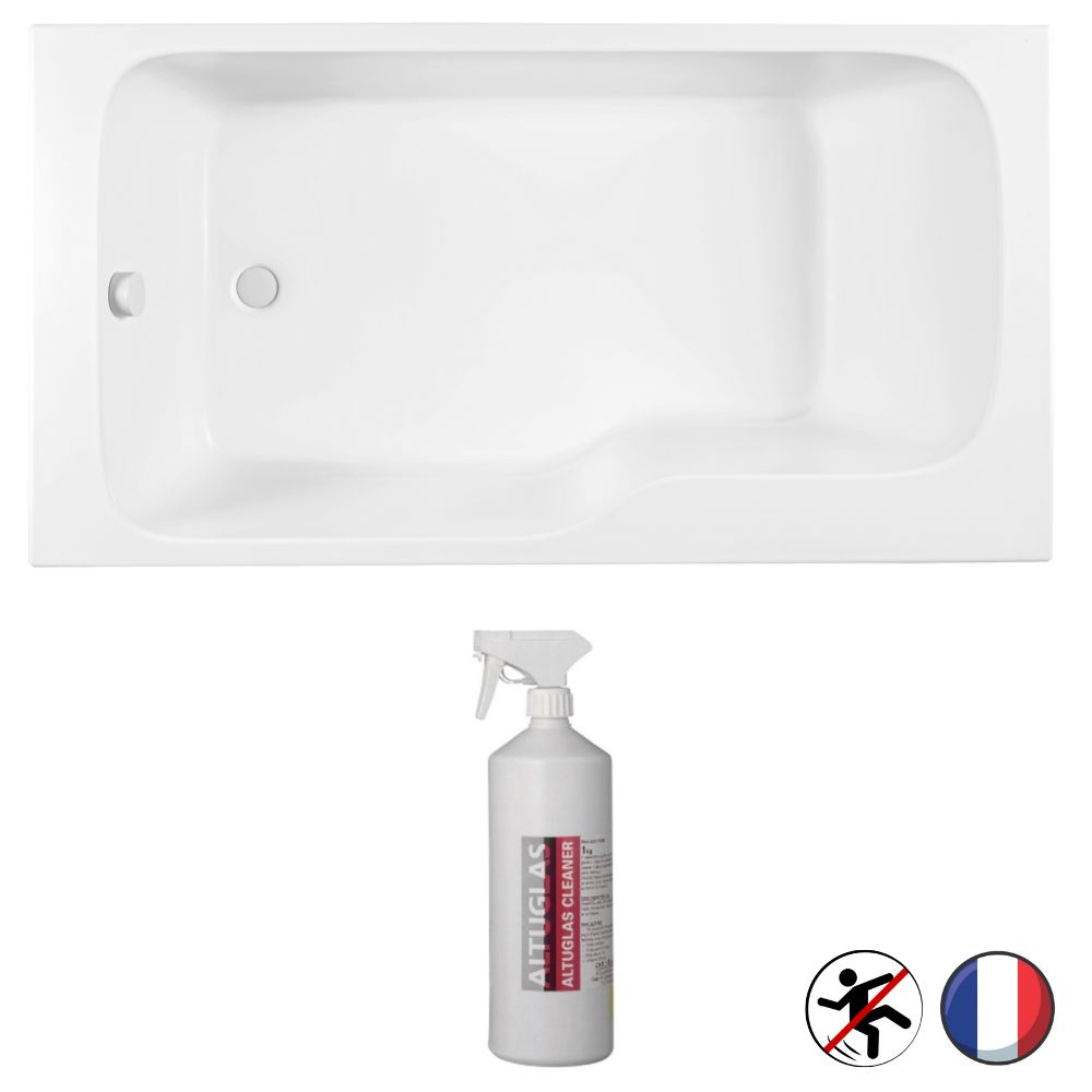 Baignoire bain douche JACOB DELAFON Malice antidérapante + nettoyant Blanc Mat, 160 X 85 version gauche