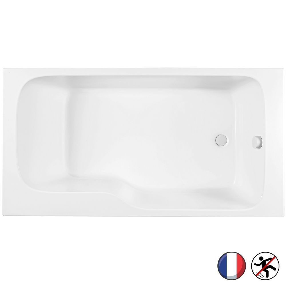 Baignoire bain douche JACOB DELAFON Malice, antidérapante Blanc mat, 160 X 85 version droite