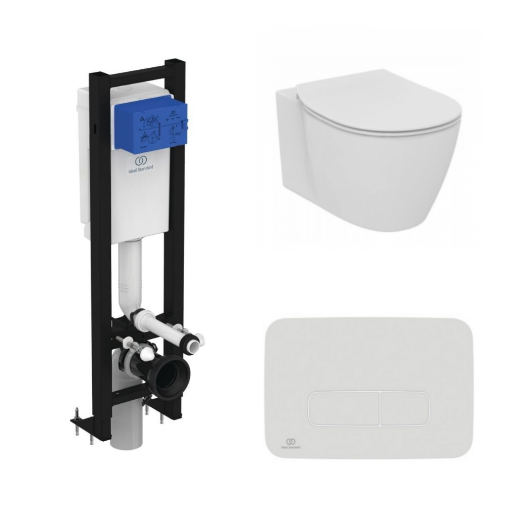 Pack WC suspendu compact Ideal Standard Connect space + abattant + plaque ronde + bati support 0