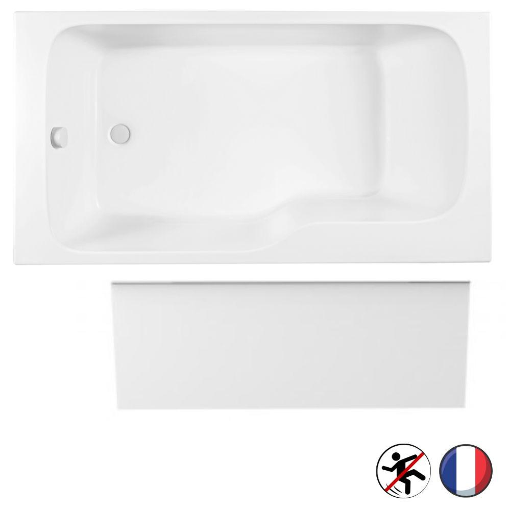 Baignoire bain douche JACOB DELAFON Malice antidérapante + tablier niche Blanc Mat, 160 X 85 version gauche