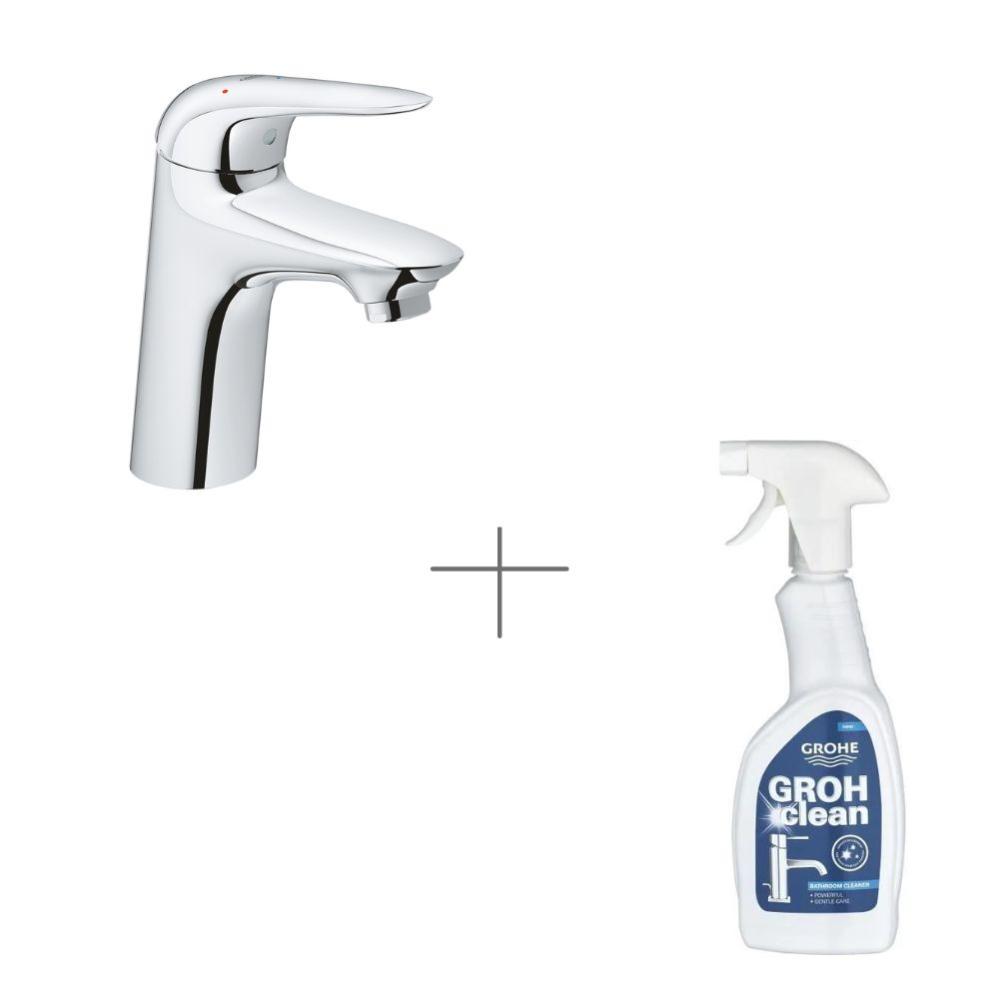 GROHE Mitigeur lavabo Wave taille S avec vidage Push-Open + nettoyant Grohclean