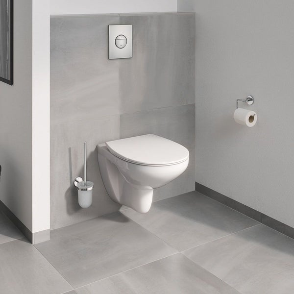 GROHE Pack WC sans bride Bau Ceramic avec abattant + Bâti support WC Rapid SL + plaque de commande chromée Start 1