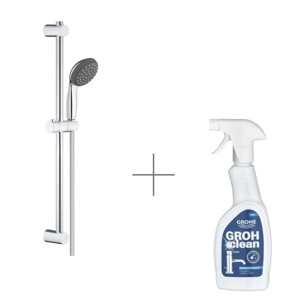 GROHE Ensemble de douche 2 jets avec barre Vitalio Start 100 chromé avec nettoyant robinetterie GroheClean