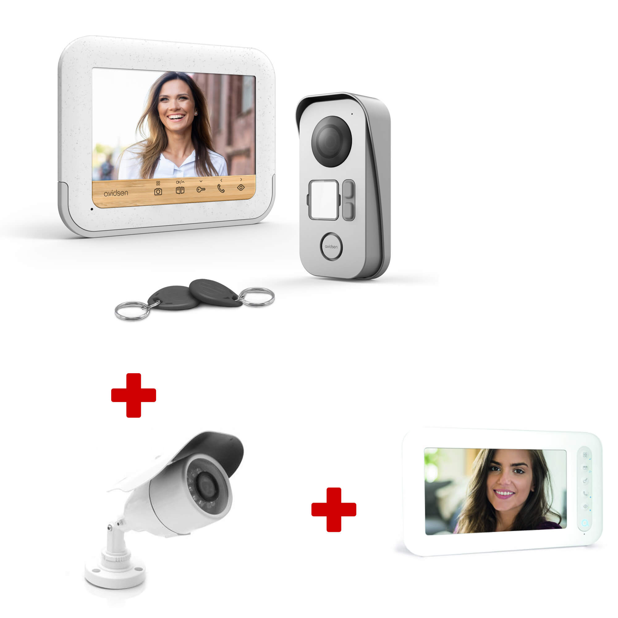 Visiophone filaire éco-responsable BambooView avidsen avec caméra, écran supplémentaire et 2 badges utilisateurs - Avidsen -