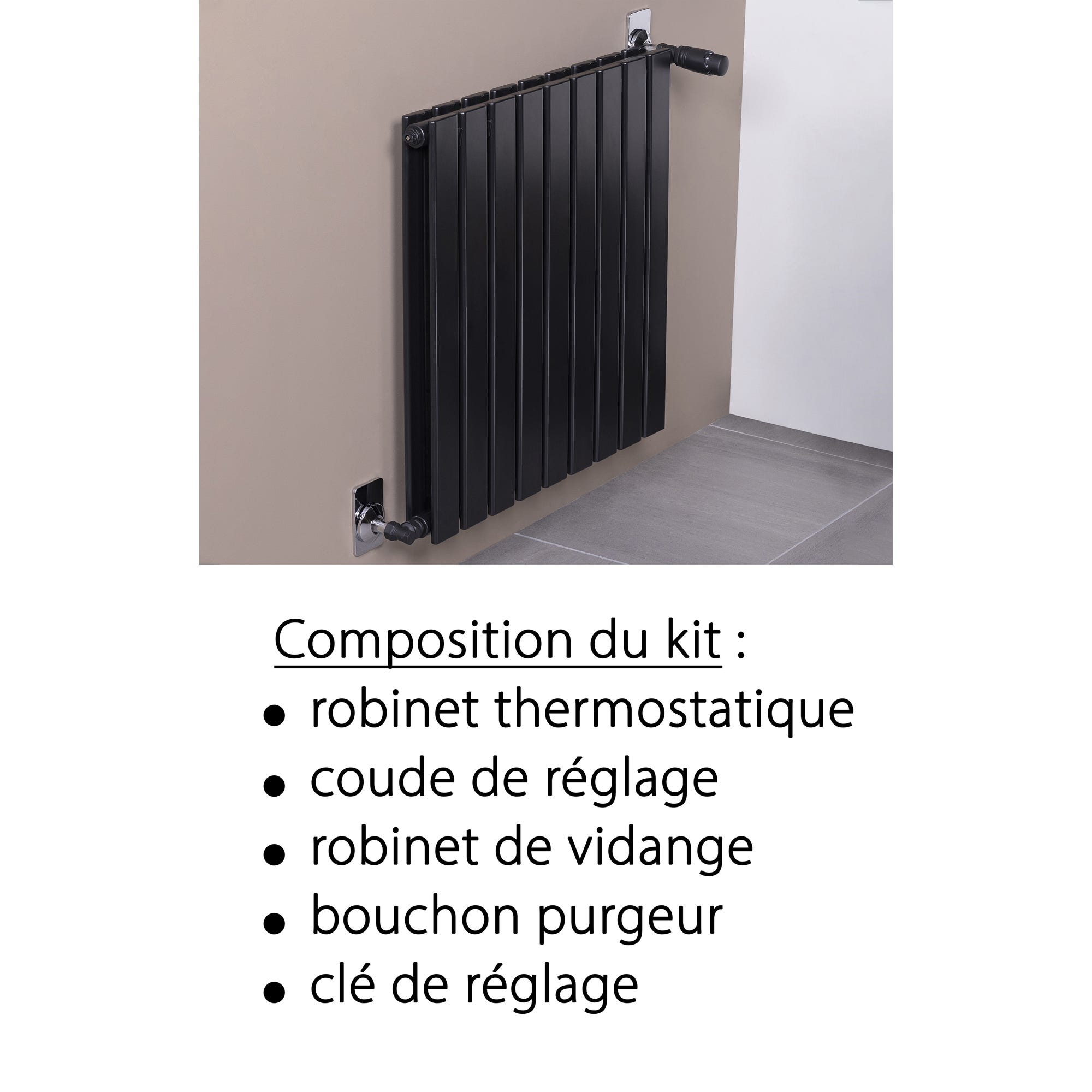 Kit Thermostatique Radiateur Noir Mat 15x21 (1/2) 2