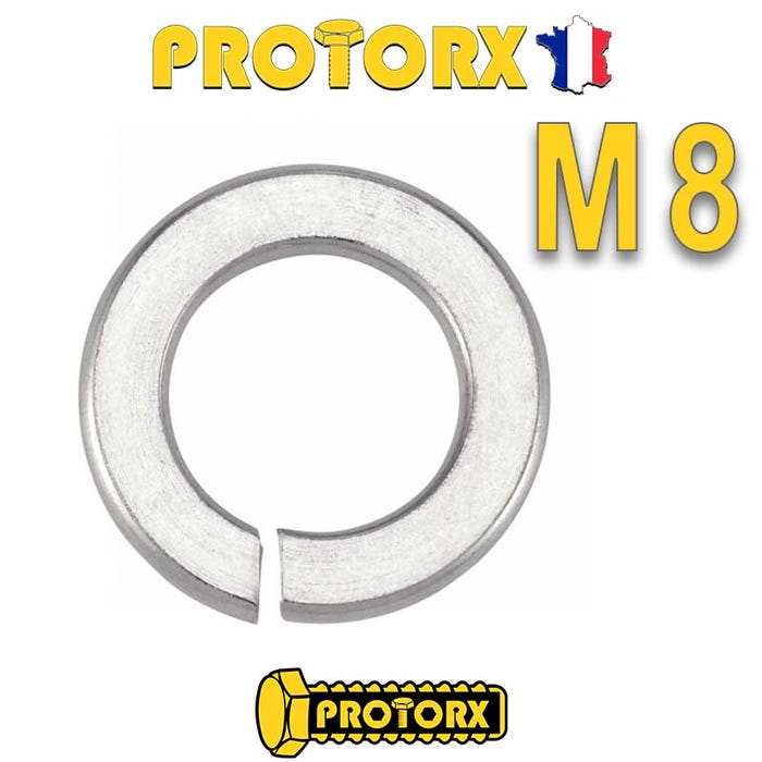 RONDELLE GROWER M8 x 10pcs | Diam. int = 8,1mm x Diam. ext = 14,8mm | INOX A4 (Acier Marin) - Usage Exterieur-Intérieur | Norme DIN127B 2