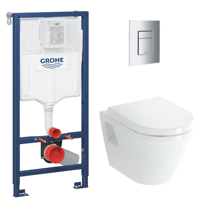 Grohe Pack WC Bâti-support Rapid SL + Cuvette suspendue Vitra + Abattant + Plaque Chrome (RapidSL-IntegraClassic-1)