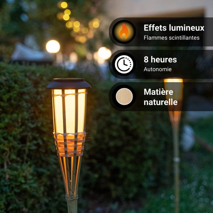 Xanlite - Balise solaire LED IP44 en bambou couleur flamme 74 cm - SOBABAM 4
