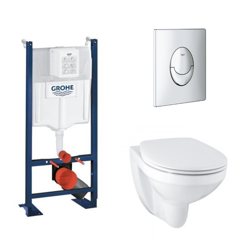 GROHE Pack WC suspendu avec bride Bau Ceramic avec abattant, bâti support WC Rapid SL Project, plaque de commande Start, Chromé