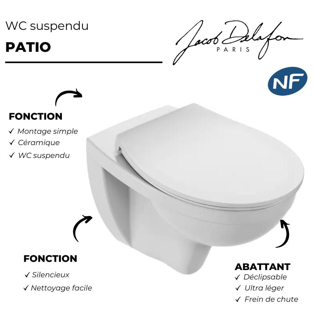 WC suspendu sans bride JACOB DELAFON Patio + abattant extra plat 4
