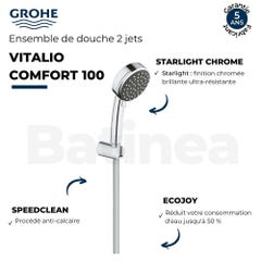 Pommeau de douche GROHE Quickfix Vitalio Comfort 100 3 jets + nettoyant  GrohClean