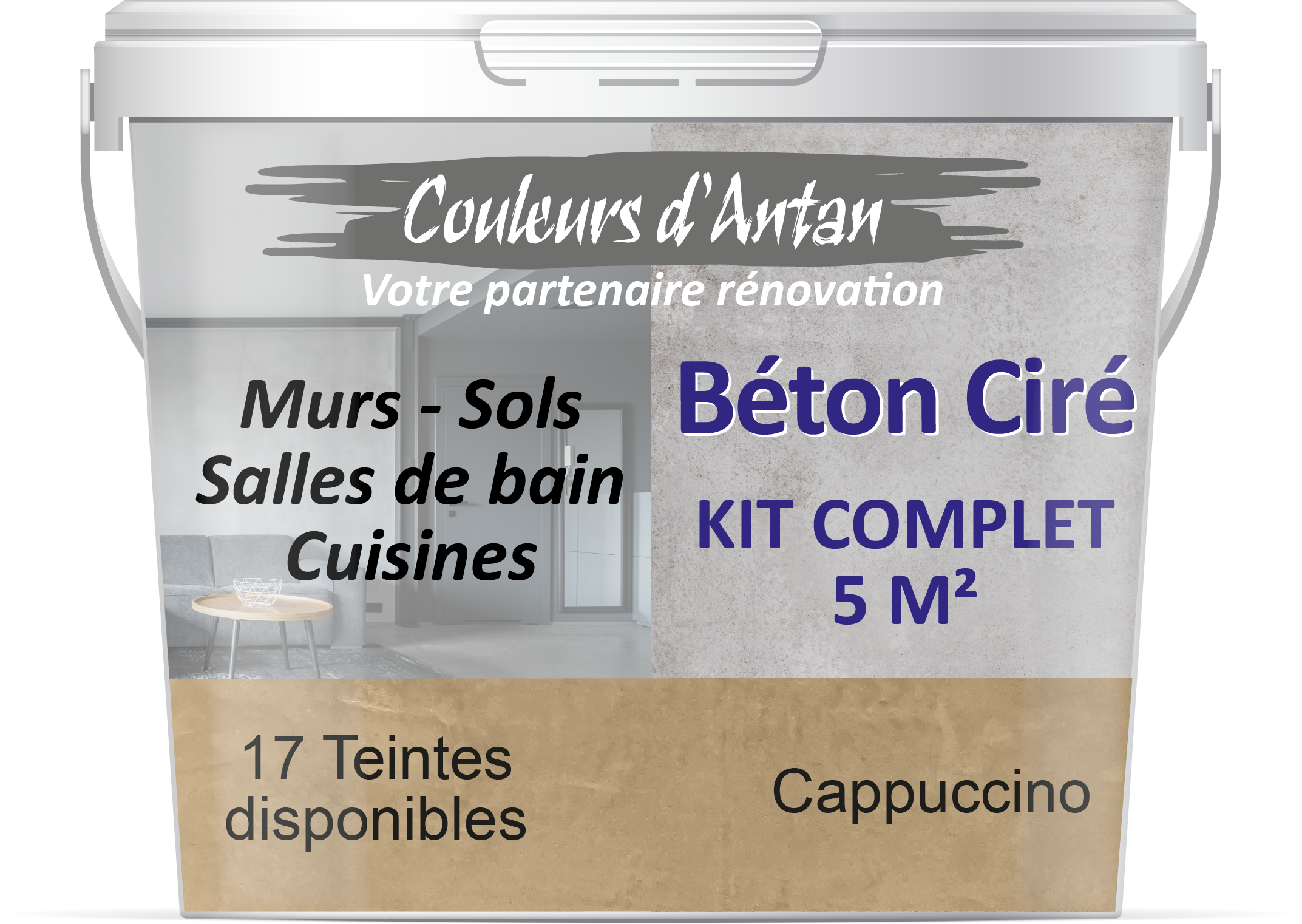 Béton Ciré pour murs, sols, cuisines, salle de bain, carrelage, plans de travail... - Teinte CAPPUCCINO - Kit complet 5 M²