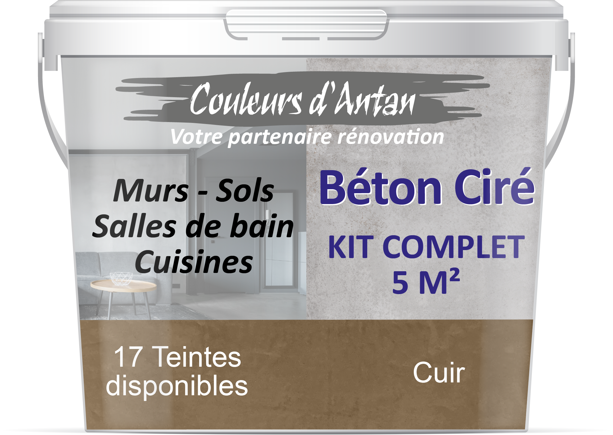 Béton Ciré pour murs, sols, cuisines, salle de bain, carrelage, plans de travail... - Teinte CUIR - Kit complet 5 M²