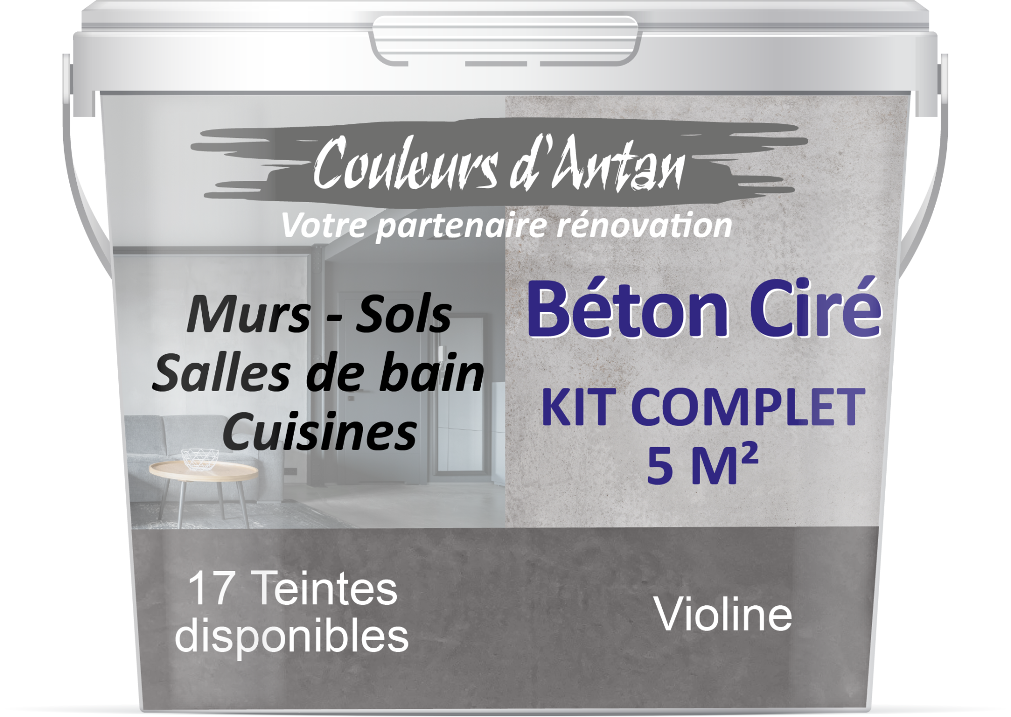 Béton Ciré pour murs, sols, cuisines, salle de bain, carrelage, plans de travail... - Teinte VIOLINE - Kit complet 5 M²