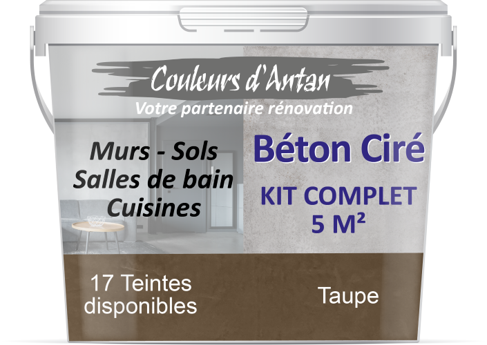 Béton Ciré pour murs, sols, cuisines, salle de bain, carrelage, plans de travail... - Teinte TAUPE - Kit complet 5 M²