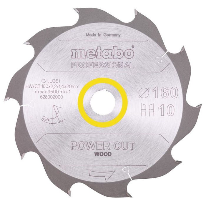 Lame de scie circulaire METABO PRO 628002000 - "Power Cut Wood" - HW/CT - 160x2,2x20mm - 10 dents 0