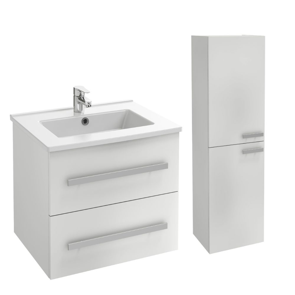 Meuble simple vasque JACOB DELAFON Ola up + colonne de salle de bain, 2 portes, 58,5 x 46,5 x 52, blanc