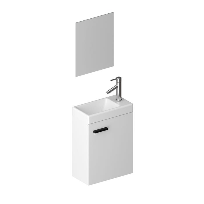 Ensemble Meuble Lave Mains Blanc 41x50x22cm + Miroir - SMALLY WHITE 2