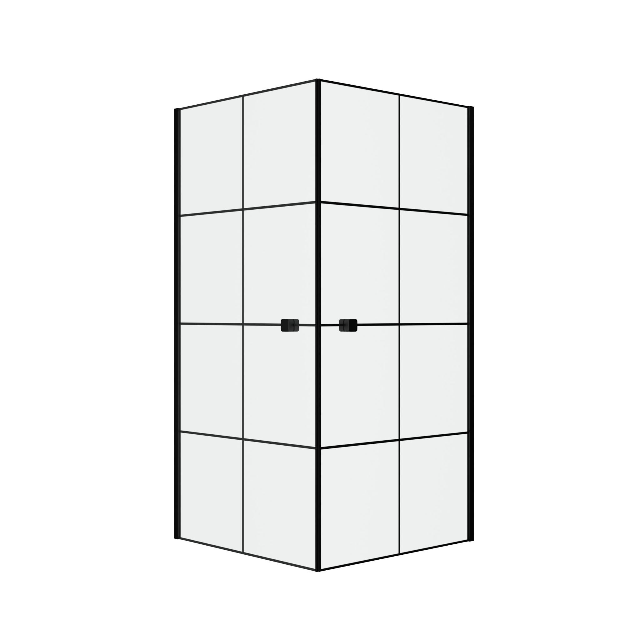 Portes de Douche en Angle 90x90x190 cm - Motifs carrés - Profilés Noir Mat - BLACK CUBE 2