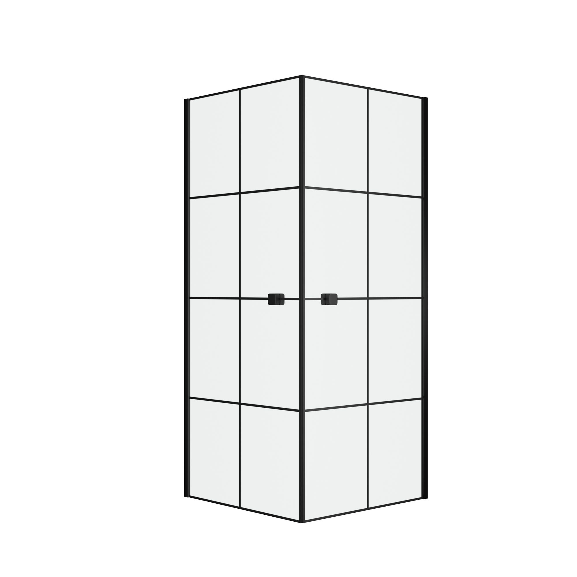 Portes de Douche en Angle 80x80x190 cm - Motifs carrés - Profilés Noir Mat - BLACK CUBE 2