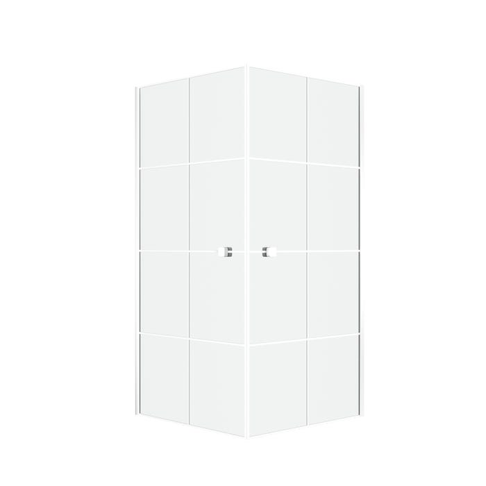 Portes de Douche en Angle 90x90x190 cm - Motifs carrés - Profilés Blanc - WHITE CUBE 2