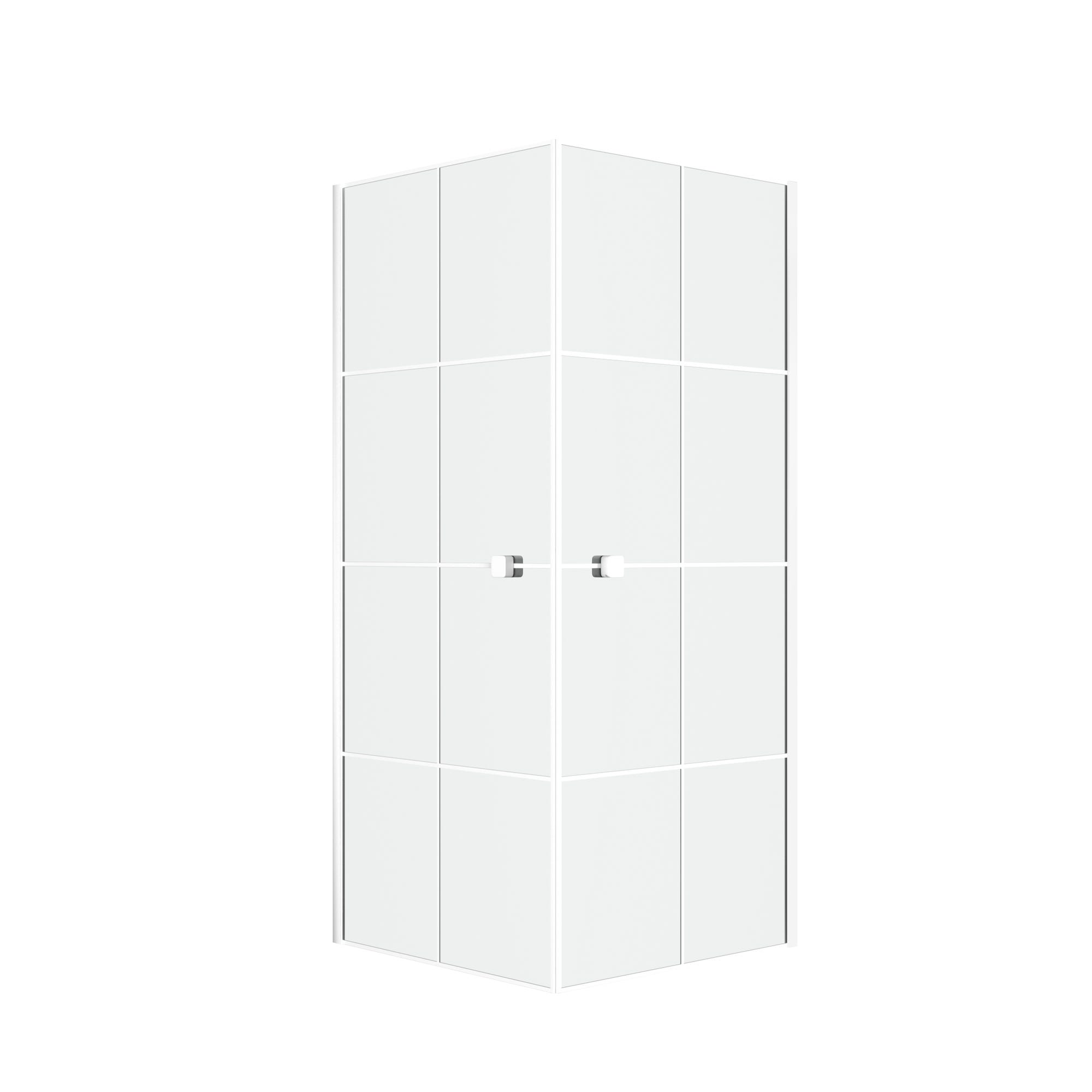 Portes de Douche en Angle 80x80x190 cm - Motifs carrés - Profilés Blanc - WHITE CUBE 2