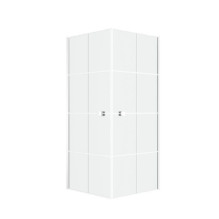 Portes de Douche en Angle 80x80x190 cm - Motifs carrés - Profilés Blanc - WHITE CUBE 2