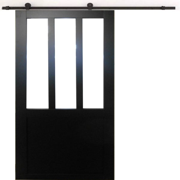 Porte Coulissante Atelier Noir H204 x l.83 + Rail a roulettes et 2  Coquilles GD MENUISERIES ❘ Bricoman