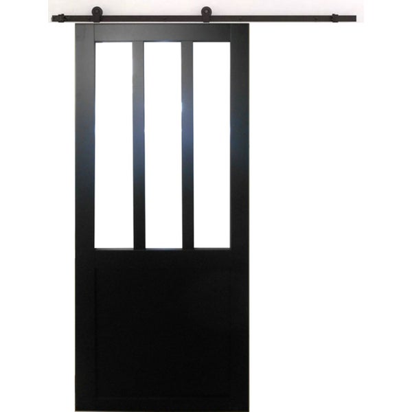 Porte Coulissante Atelier Noir H204 x l.83 + Rail a roulettes et 2  Coquilles GD MENUISERIES ❘ Bricoman