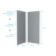 LOT de 2 Panneaux Muraux Aluminium SILVER 90+90x210 cm avec Profilés ANODISE BRILLANT - WALL'IT 3
