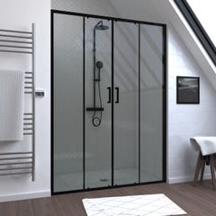 Paroi de douche 2 portes coulissantes 140x200 cm - Verre transparent - Profilé Noir - CRUSH 0