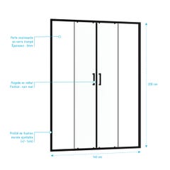 Paroi de douche 2 portes coulissantes 140x200 cm - Verre transparent - Profilé Noir - CRUSH 3
