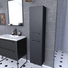 Colonne de salle de bain blanche 30x35x150 cm avec 2 portes et poignées noir mat - STRUCTURA F050