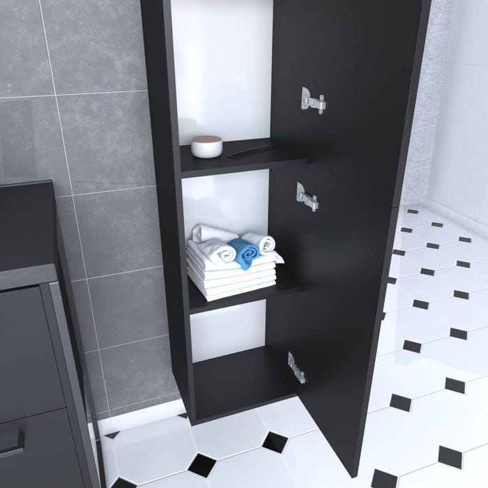 Colonne de salle de bain noir 30x35x150 cm avec 2 portes et poignées noir mat - STRUCTURA F050 1