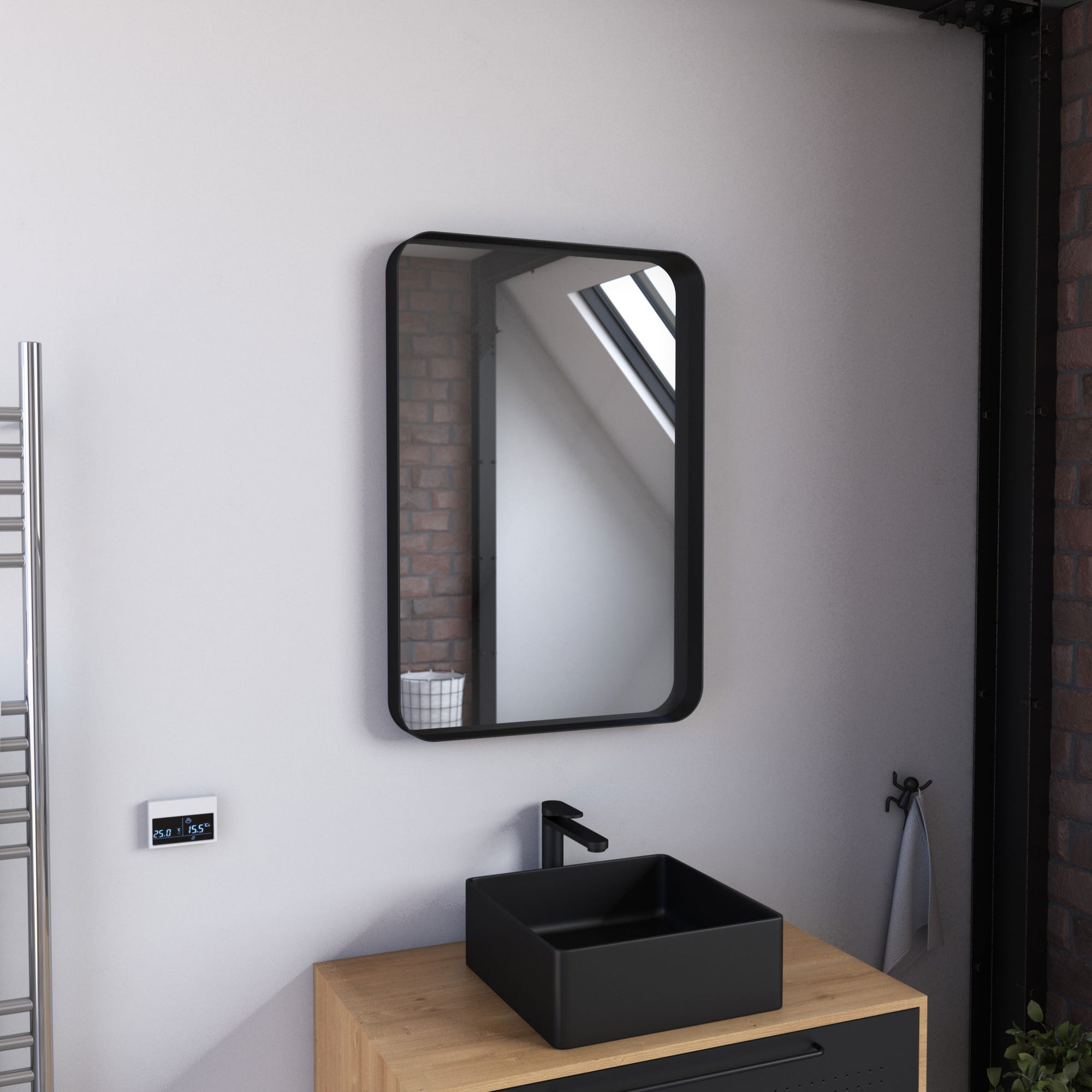Miroir 80x45- Cadre en aluminium laque noir mat - UBY 0