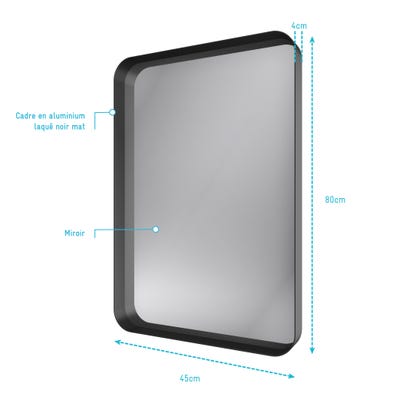 Miroir 80x45- Cadre en aluminium laque noir mat - UBY 2