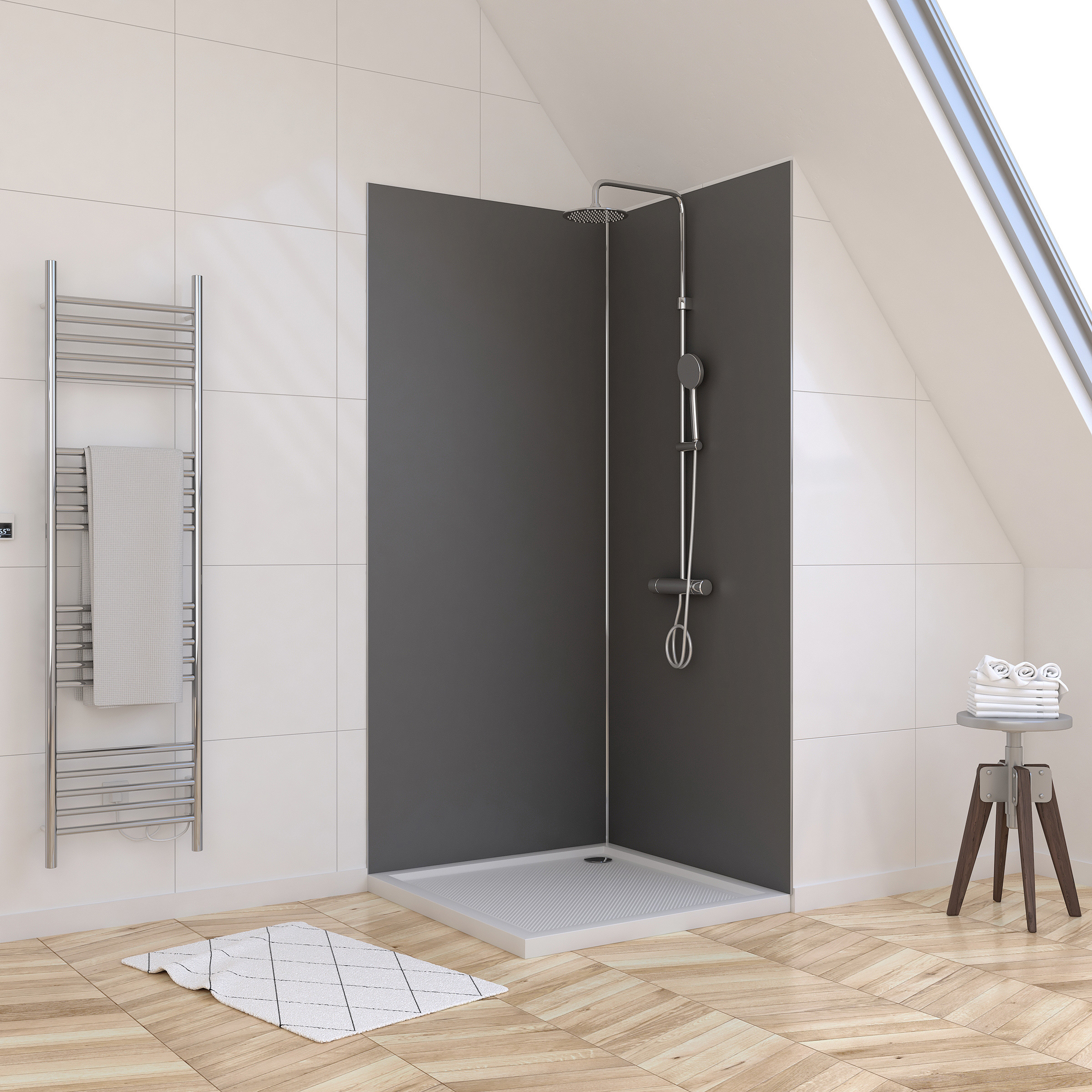 Lot de 2 Panneaux Muraux Gris 90x210 cm - Profilés de Jonction et Finition Chromés - WALL' IT