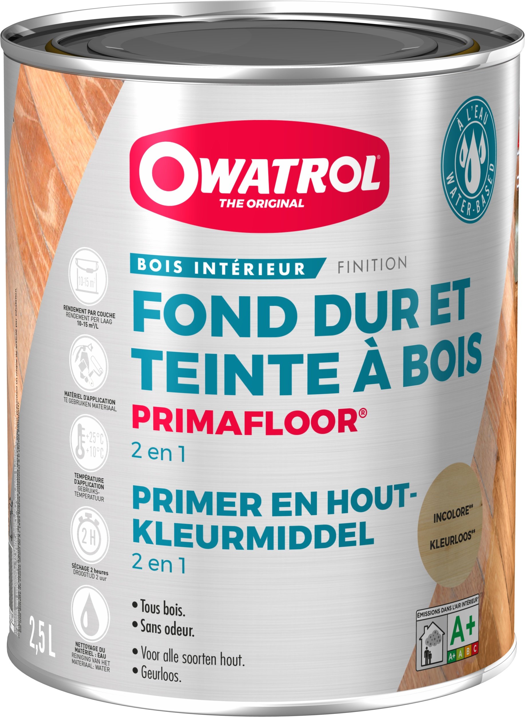 Fond dur + teinte à bois en phase aqueuse Owatrol PRIMAFLOOR Incolore (owp12) 2.5 litres