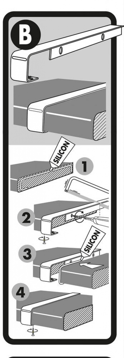 Profil de jonction Bord à Bord,Plan de travail 58mm, Forme 2 quarts de rond, de rayon 0 - 2 mm, Alu