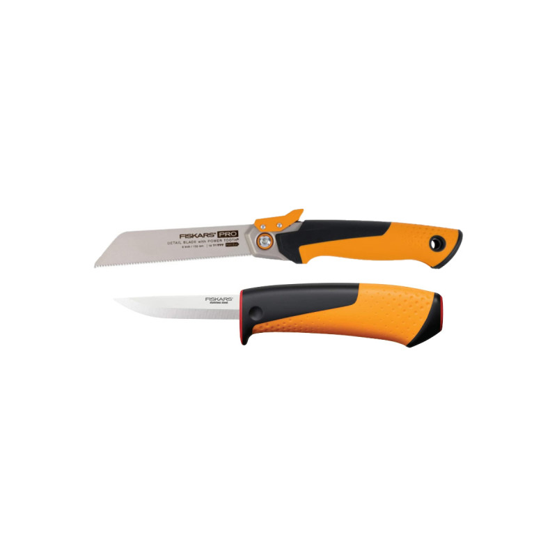 Pack FISKARS Scie à coupe tirante pliante - PowerTooth - 15cm - 19TPI - Couteau d'artisan - 20,9cm
