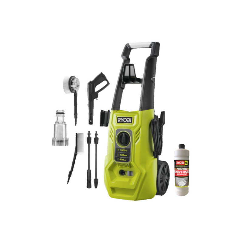 Nettoyeur haute pression RYOBI RY130PWA-P - 130 Bars - 1600W - Brosse rotative - Détergent universel