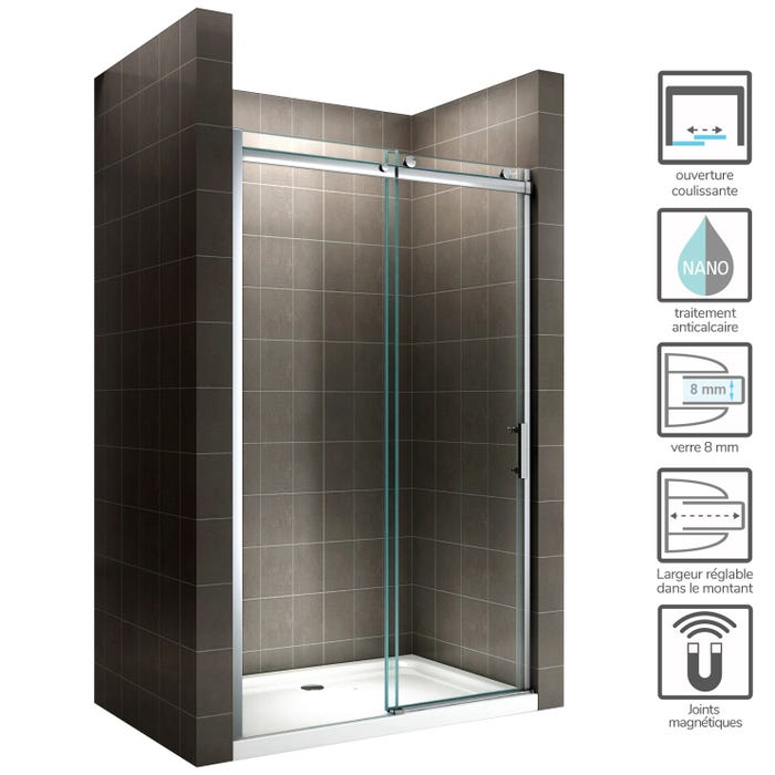 ALIX Porte de douche coulissante H. 200 cm en verre 8 mm transparent largeur 130 cm 1