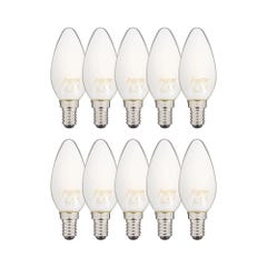 Lot de 10 Ampoules LED Filament B35, culot E14, 6,5W cons. (60W eq.), 4000K Blanc Neutre 0
