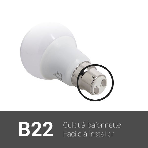 Lot de 10 Ampoules LED A60, culot B22, 9W cons. (60W eq.), lumière blanc neutre 3