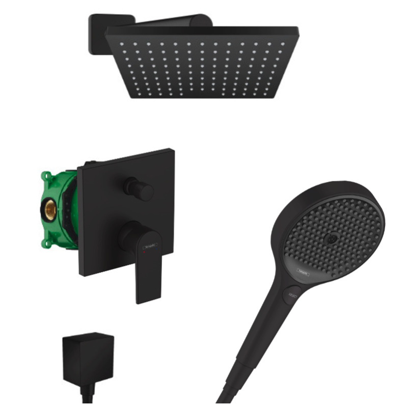 Hansgrohe Vernis Shape Rainfinity Set de douche tout en 1 avec Douche de tête 230 XXL + Douchette à main 3 jets, Noir mat