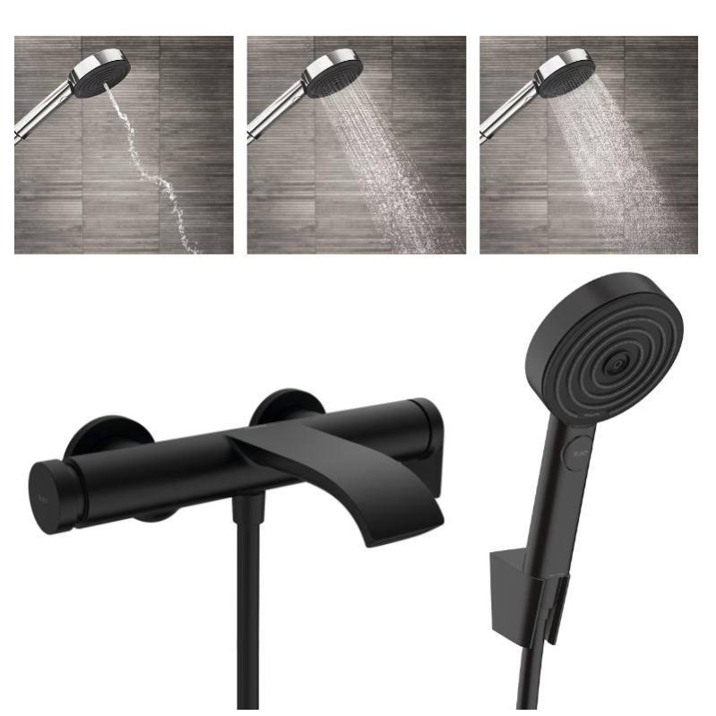 Hansgrohe Vivenis Pulsify Set Mitigeur bain/douche, bec cascade + Douchette 3 jets Relaxation avec support et flexible (75420670-Pulsify2)
