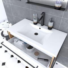 Ensemble de salle de bain blanc 80cm+ vasque en resine blanche 80x50 + tiroirs blanc mat + mirroir 1