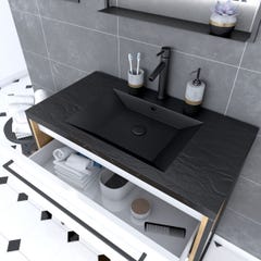 Meuble de salle de bain 80x50cm - vasque noir effet pierre 80x50cm - 2 tiroirs - miroir led 1
