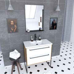 Ensemble de salle de bain blanc 80cm+ vasque en resine blanche 80x50 + tiroirs blanc mat + mirroir