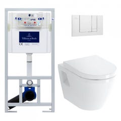 Villeroy & Boch Pack WC Bâti-support Viconnect + WC Vitra Integra + Abattant en Duroplast + Plaque Blanche 0